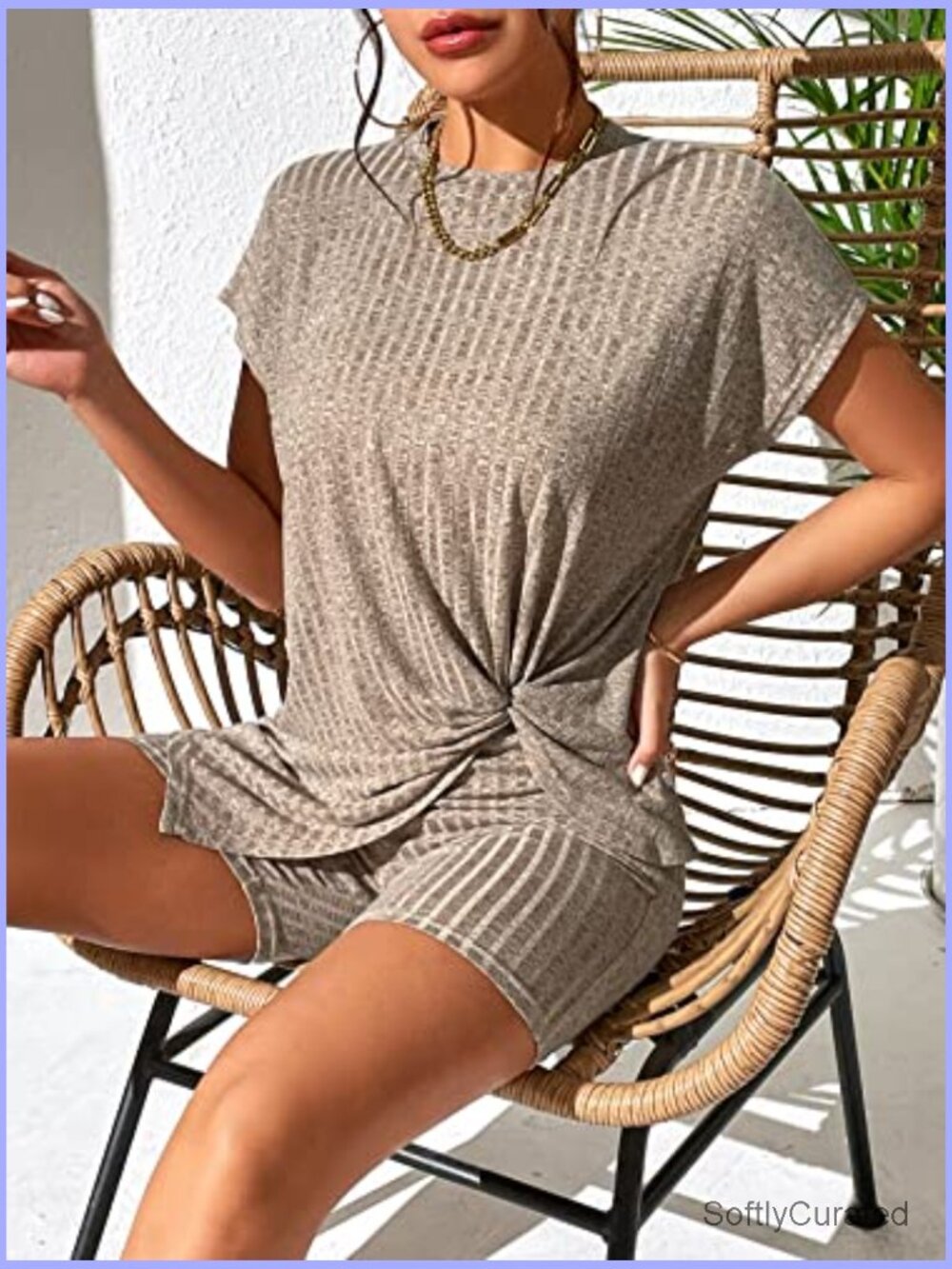 2 Piece Ribbed Twist Top and Biker Shorts Set - Picture 4 of 5